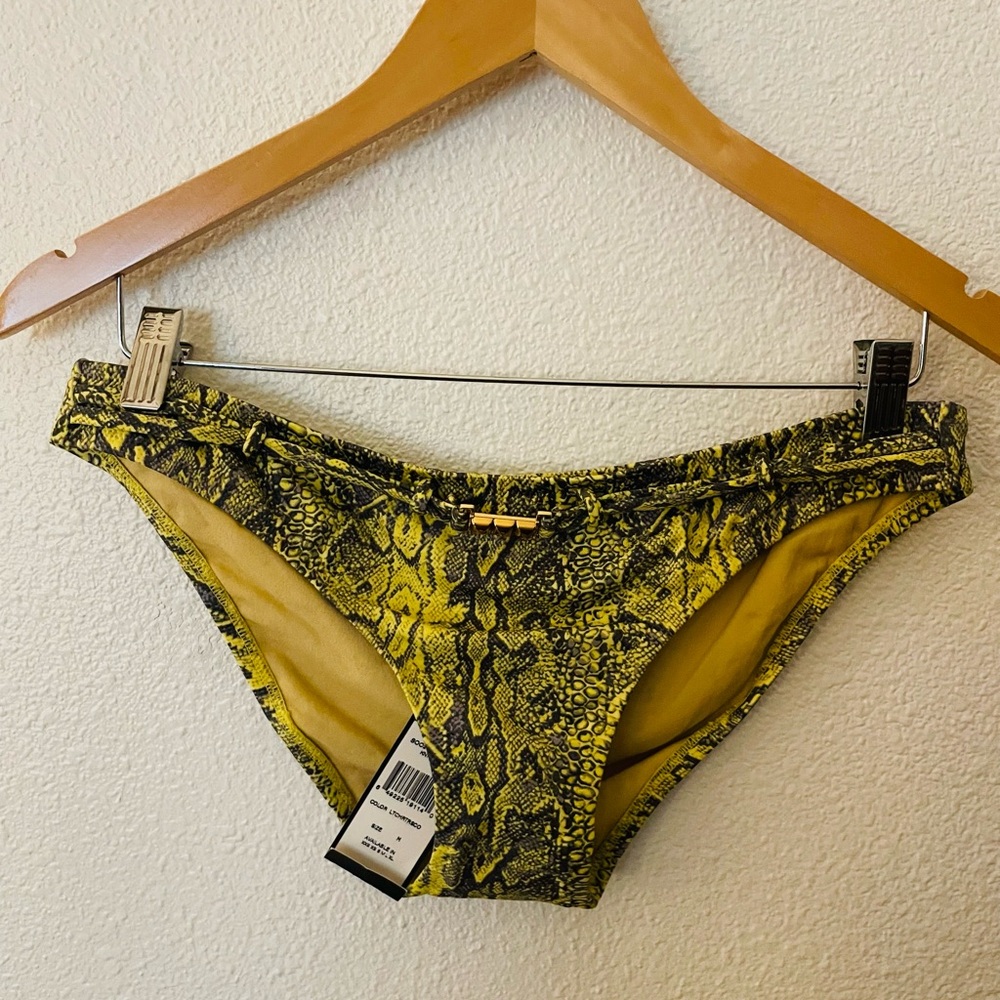 BCBGMAXAZRIA Low-Rise Bikini Bottom Yellow Snakeskin Size Medium NWT New